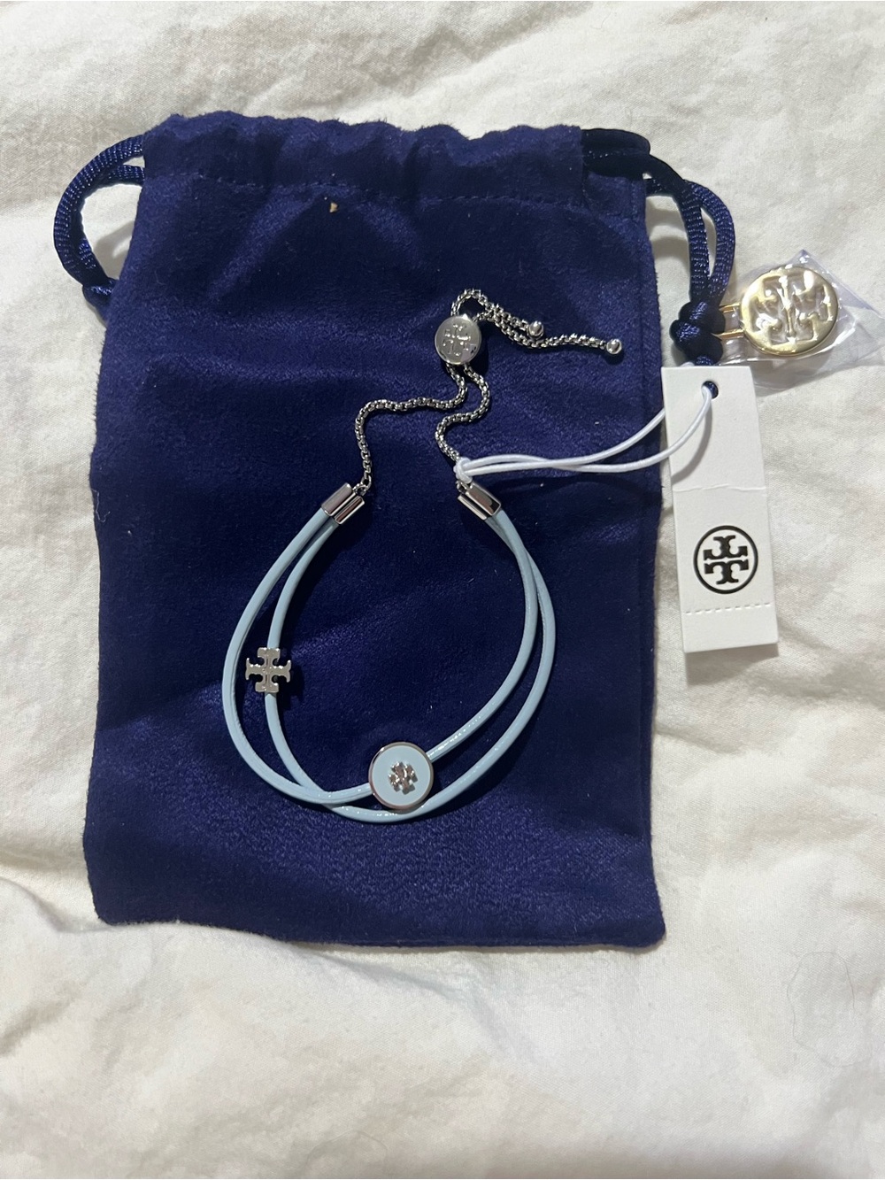Tory Burch Kira Enamel Slider Bracelet in Light Blue/Silver